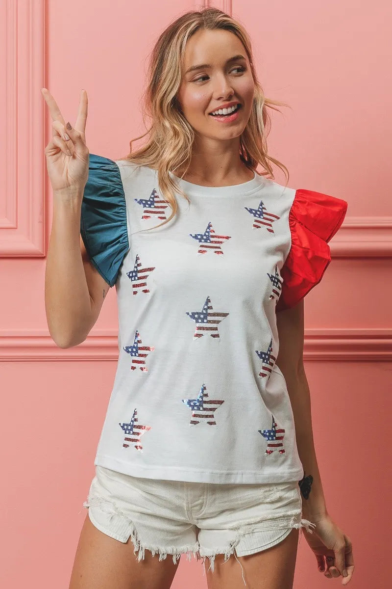 BiBi American Flag Sequin Stars Top - Love Salve